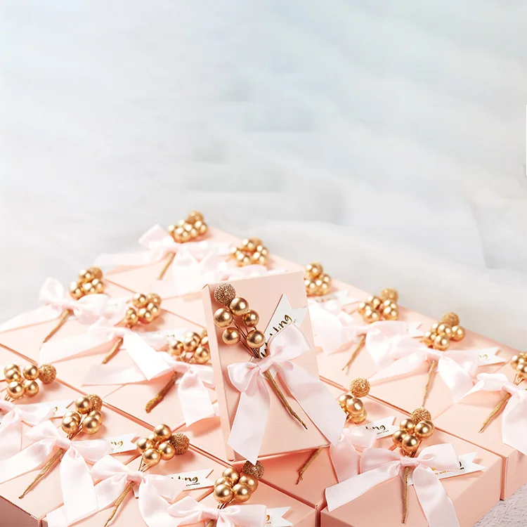 10 pcs Flower Candy Box with ribbon Wedding Favors and Gifts Boxes Bags for Guests Wedding Decoration Baby Shower Party Supplies - Цвет: pink and pink ribbon