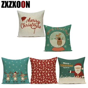 

Decorative Throw Pillows Case Santa Claus Merry Christmas Trees Gift Cotton Linen Pillow Cover Cushion Cover for Sofa Bedroom