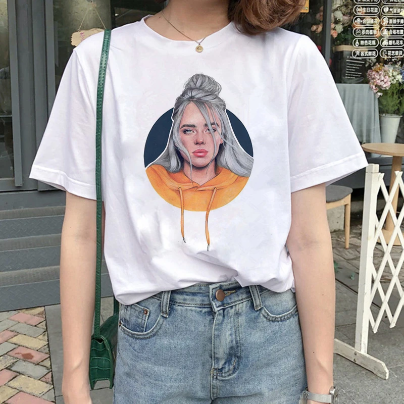 Billie Eilish Harajuku, модная графическая футболка для женщин, 90 s, хип-хоп, Ullzang, футболка, Bad Guy, забавная футболка, топ, футболка для женщин