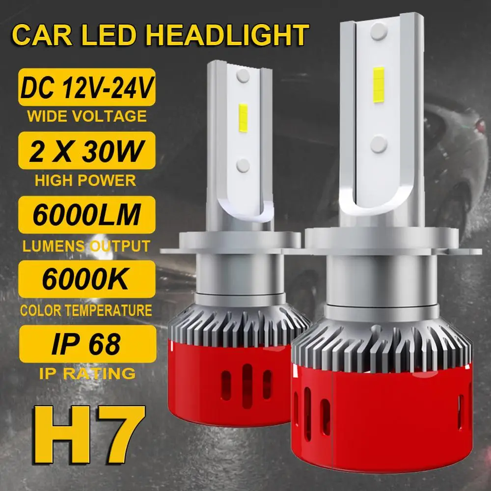 

2PCS LED H7 CSP Chip Car Headlight Bulbs 60W 12V 24V 6000K 6000Lm Lamp Auto Bulb Light High Power DOB LED Headlamp Working Lamp