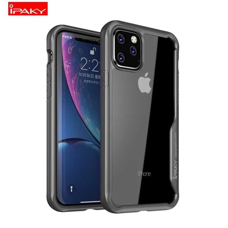 Grey Чехол для iphone 11 IPAKY противоударный чехол Роскошный прозрачный силикон ТПЭ+ Чехлы для телефона для apple iphone 11 pro максимальный чехол - Цвет: Grey