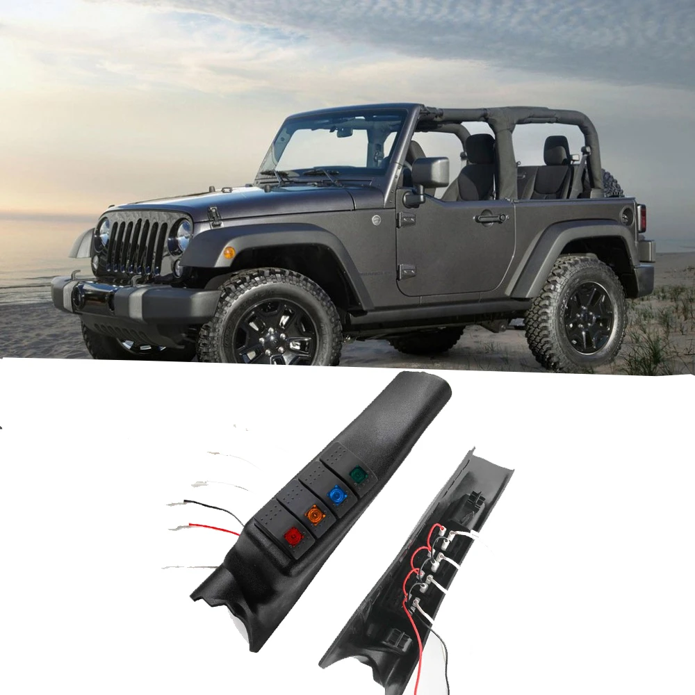 Left Side A Pillar Switch Pod Panel 4 Pod Rocker Switches to Jeep Wrangler JK Left Side A Pillar Switch Pod Panel 4 Pod Rocker Switches to Jeep Wrangler JK