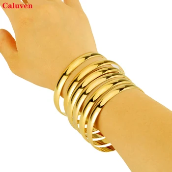 

Caluven New 8MM 6pcs/lot Ethiopian Gold Color Bangles for Women Dubai Bangle Jewelry For Ethiopian Glossy Bangles & Bracelets