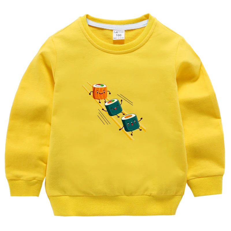 Детская толстовка с капюшоном с принтом суши и бега; Sudaderas; одежда с рисунком; топы с длинными рукавами для маленьких девочек; футболка; комплект