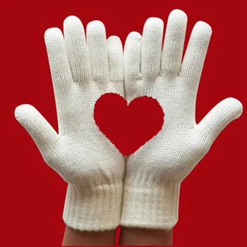

Winter Warm Cold Cashmere Gloves Thick Cartoon Love Print Wool Knitted Full Finger Women Fashion Couple Gloves