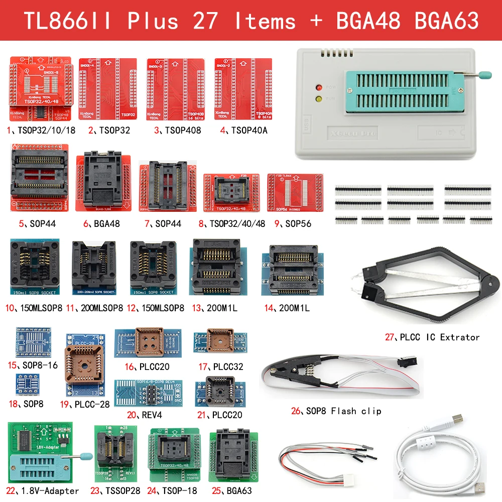 Программатор Upmely TL866II Plus V11.9 оригинальный USB Универсальный EEPROM FLASH + 27 адаптеров