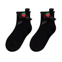 Хлопковые носки до щиколотки для девочек и женщин; Милые трикотажные изделия в стиле Лолиты с клубничным бантом для студентов; Новинка