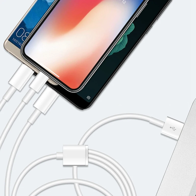 Три линии передачи данных для быстрой зарядки мобильных телефонов Apple Android type-c, три в одном, 1,2 м, 2 А, белая зарядка