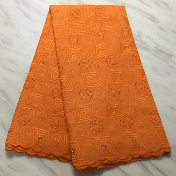 

Free shipping (5 yards/piece) high quality African cotton lace fabric orange hot selling Swiss voile lace fabric clothing