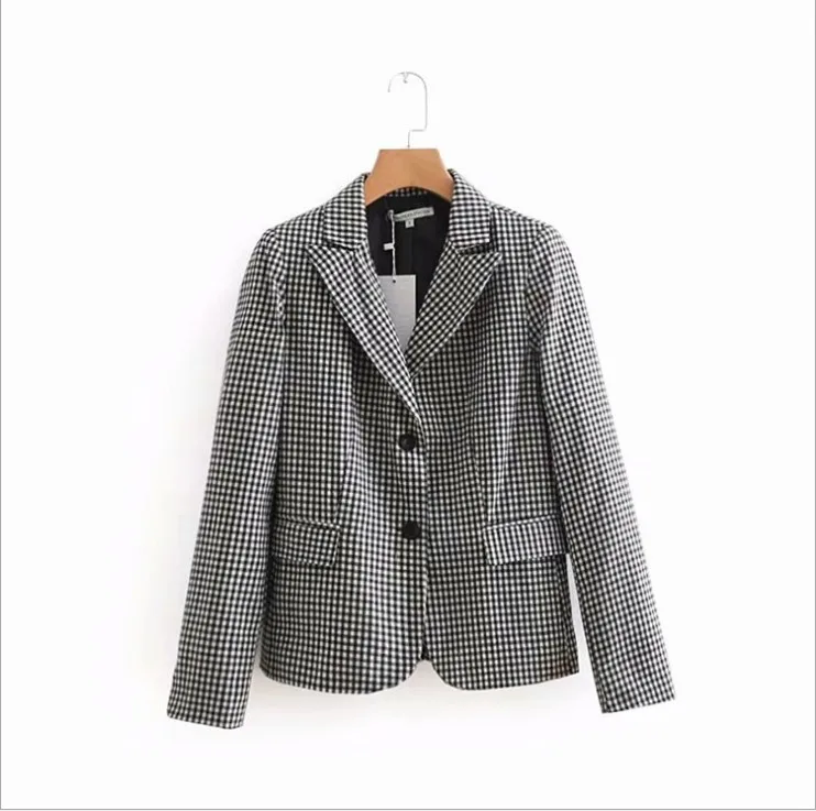 

Europe And America Autumn New Style WOMEN'S Dress-Style Slim Fit Slimming Long Sleeve Plaid Suit Jacket 2028-1007
