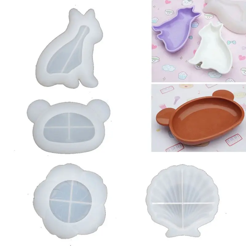 

Handmade Cute Dish Resin Mold Jewelry Making Tools Bulldog Shell Bear Flower Plate Silicone Resin Casting Dish Mould