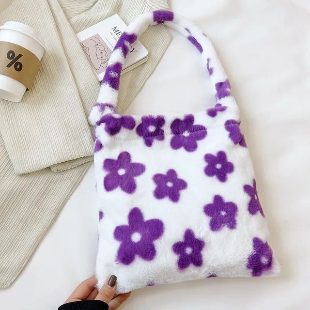 flower fuzzy tote bag