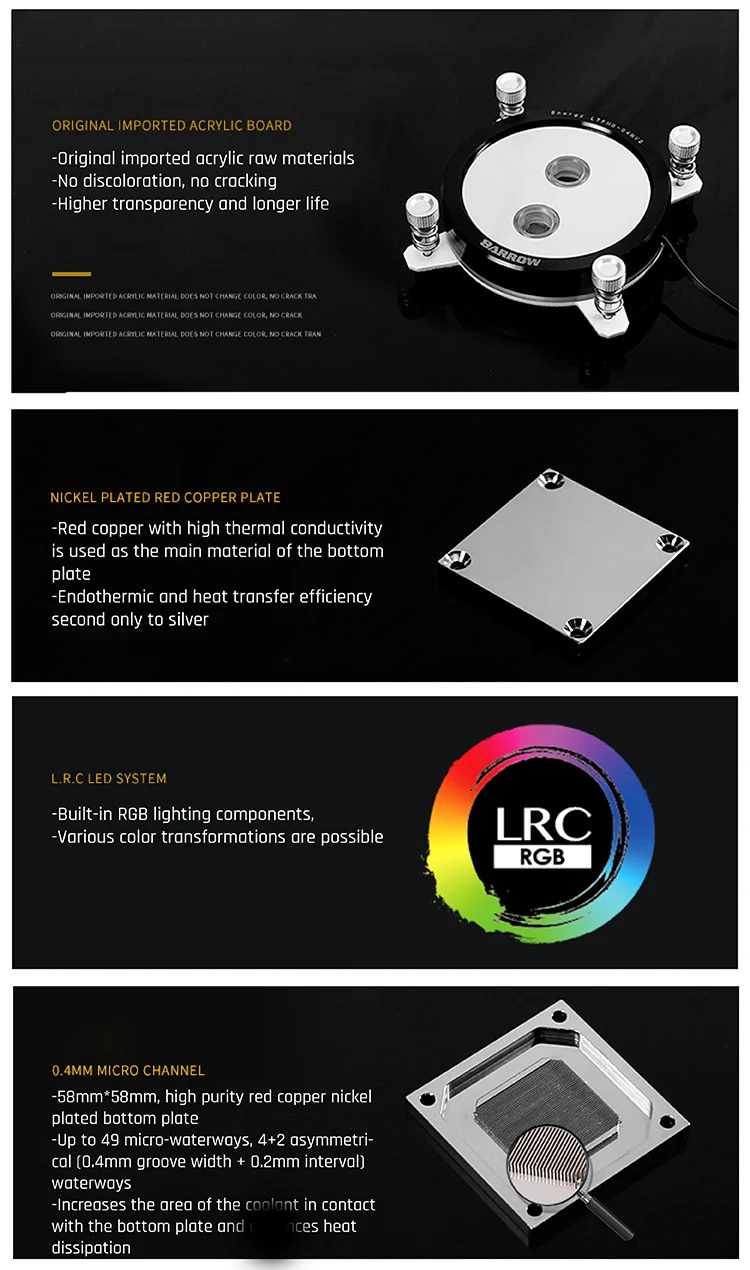 Курган LTFHBX-04N-V2, для Intel 2011/X99/X299 cpu водяные блоки Mirror Extreme, LRC RGB v2 акриловый микро водяное охлаждение