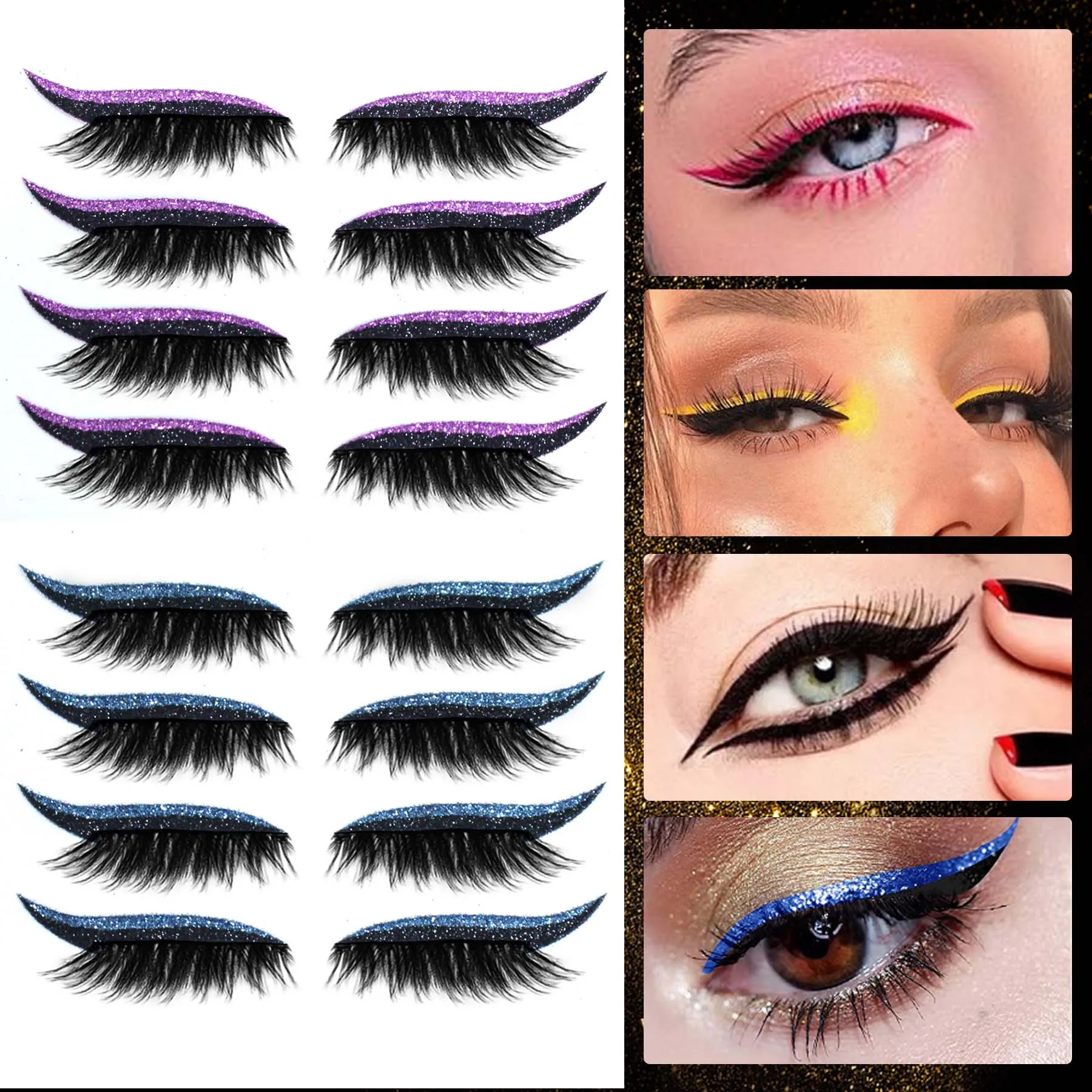 8pcs Eyeliner And Eyelash Stickers 2 In 1 False Lashes And Eyeliner
