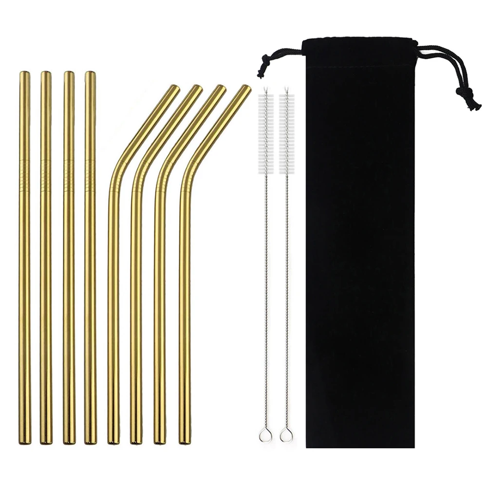 Premium Colorful Stainless Steel Straw Set with Cleaning Brush and Carry Bag