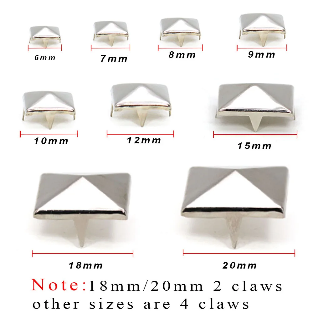 Sliver Rivets 6-20mm Square Spikes 2 4 Claws Rivet Clothing With Studs Metal Leather Rivets Punk Accessories DIY 25 50 100Pcs metal rivets