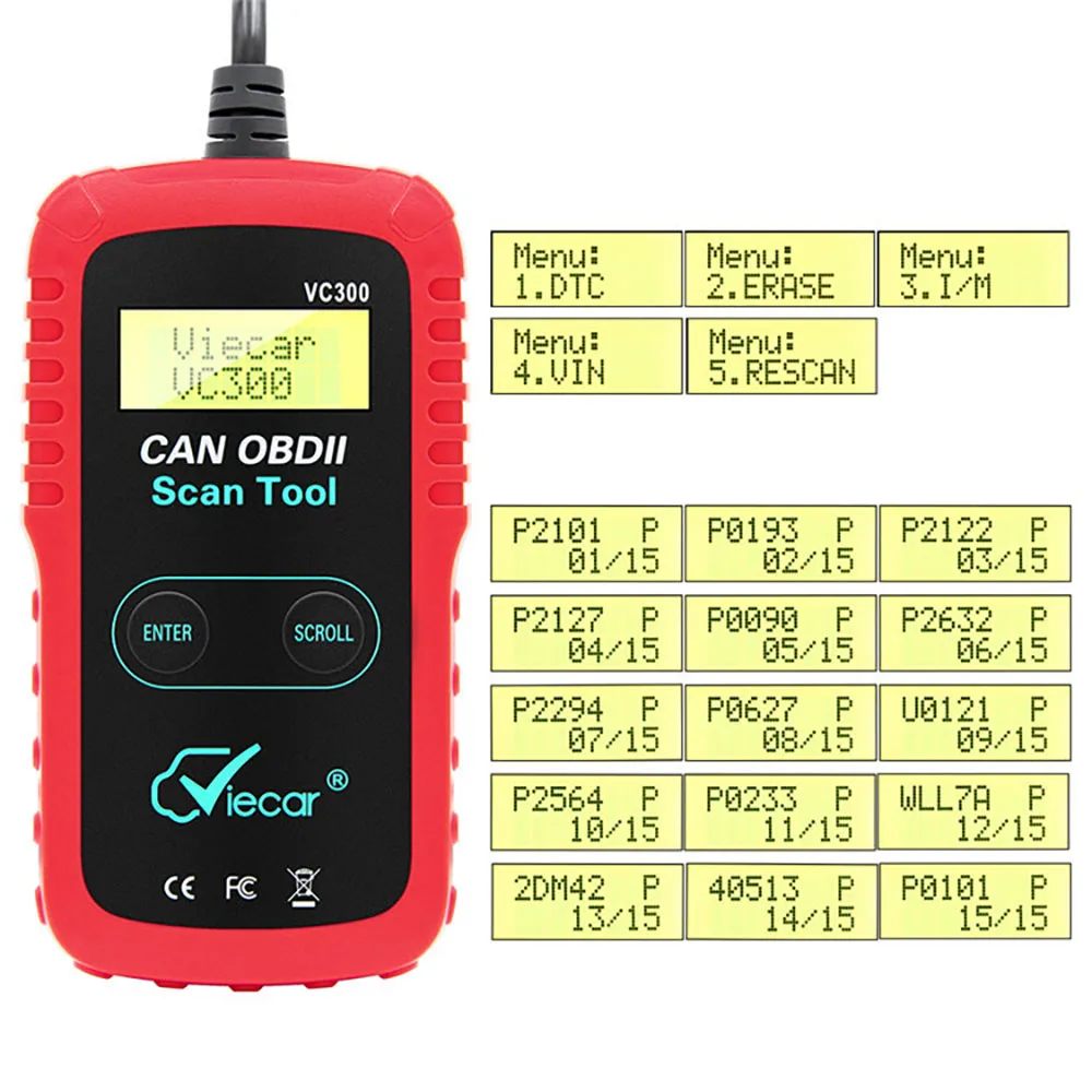 Считыватель кодов VC300 OBD2 для автомобиля ручной детектор ошибок с экраном