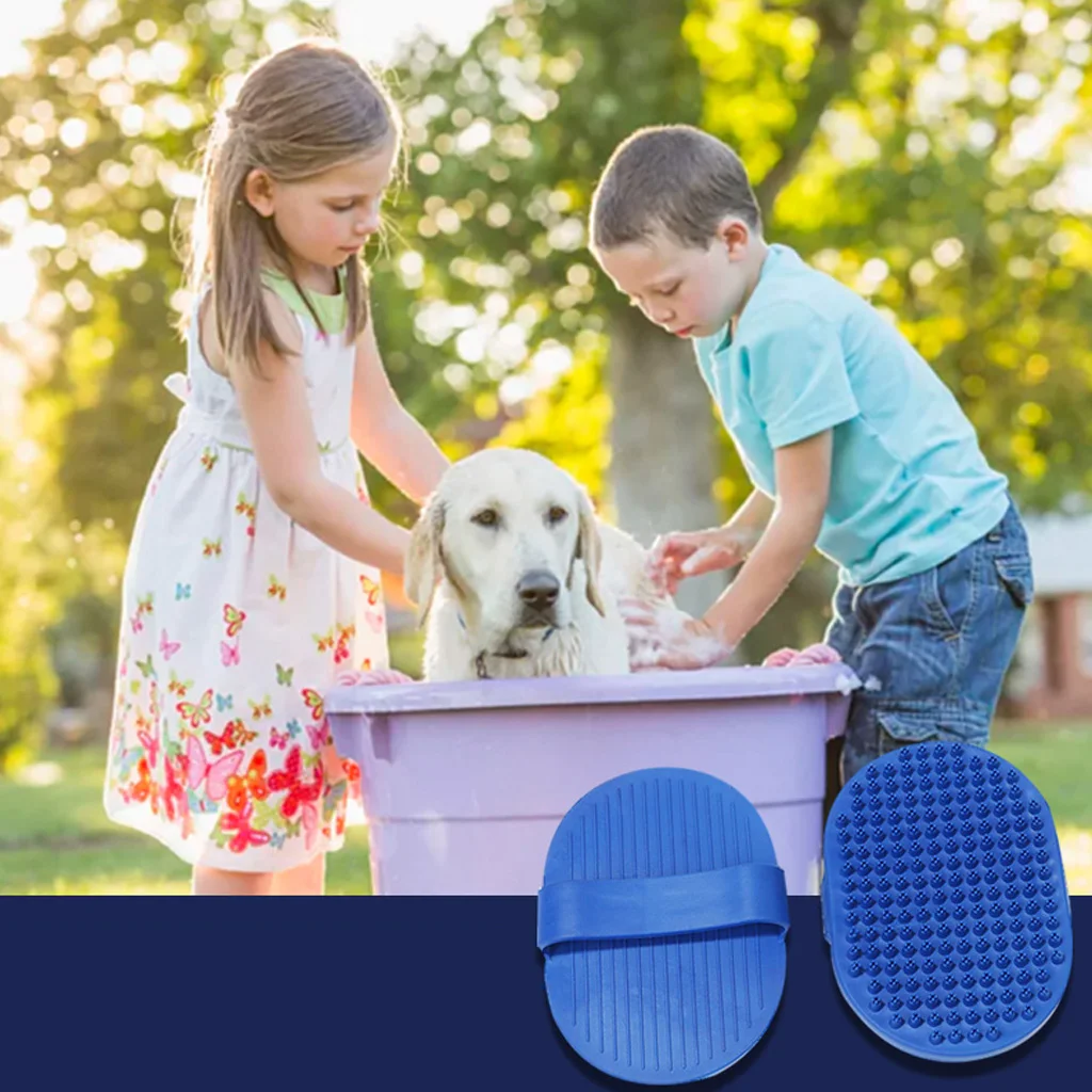Pet Dog Puppy Bath Grooming Massage Brush Hair Comb Soft Rubber Bath Wash Tool ( Blue )