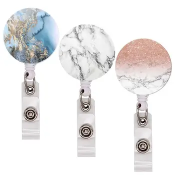 

3 Pcs Retractable Nurse Badge Reel Clip Fashion Starry Sky Marble Pattern IC ID Card Badge Holder High Quality