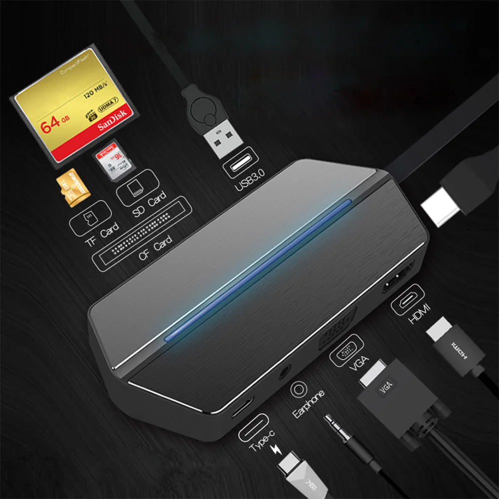 USB-концентратор 3 0 USB-разветвитель с портом USB и поддержкой TF SD CF HDMI VGA PD | Компьютеры