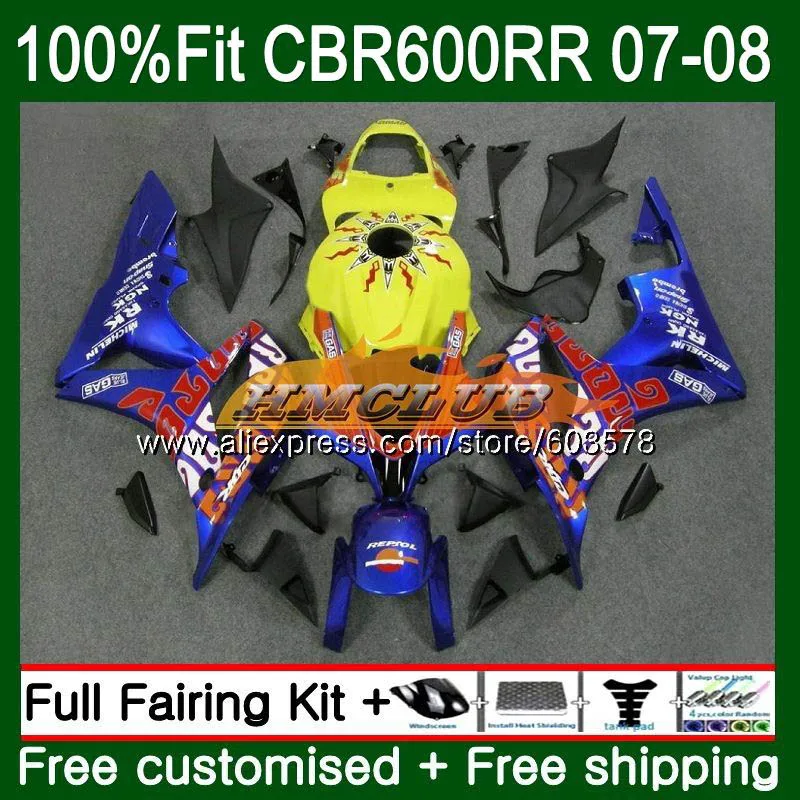 Литые изделия для Honda CBR 600 RR CBR600 RR 2007 2008 74CL. 97 CBR600RR CBR 600RR 600F5 CBR600F5 F5 07 08 OEM Обтекатели Repsol синий