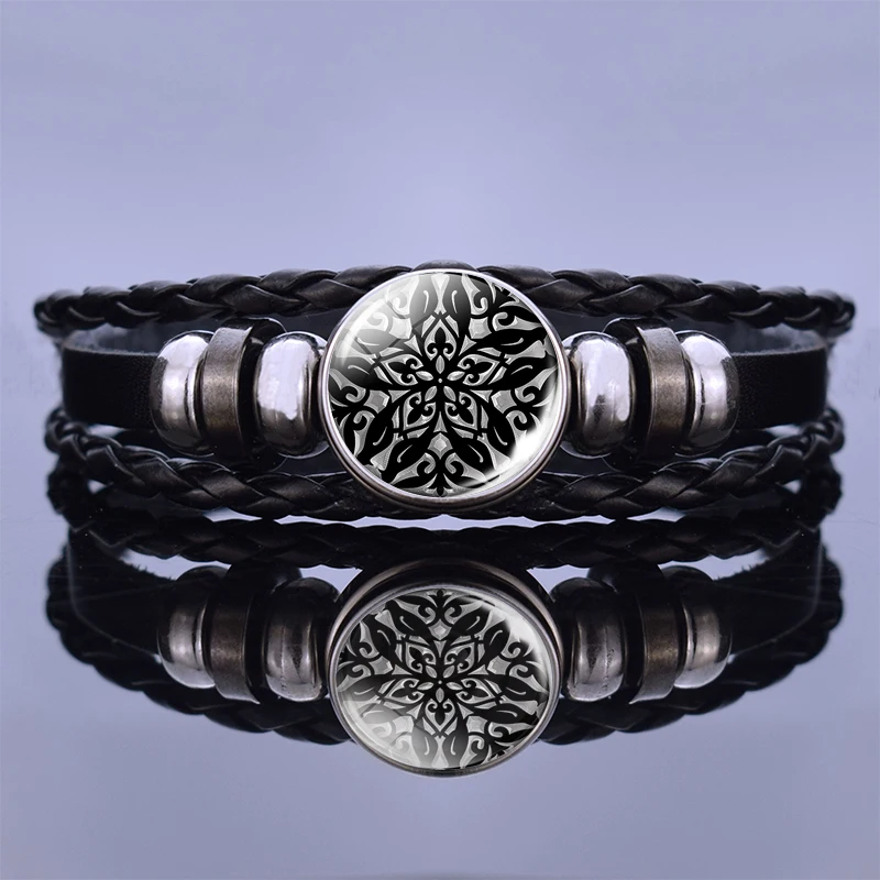 Black Leather Bracelet Aztec Jewelry Mayan Calendar Mexican Glass Cabochon Handmade Bracelet Mayan Jewelry Friends Gift - Окраска металла: 5