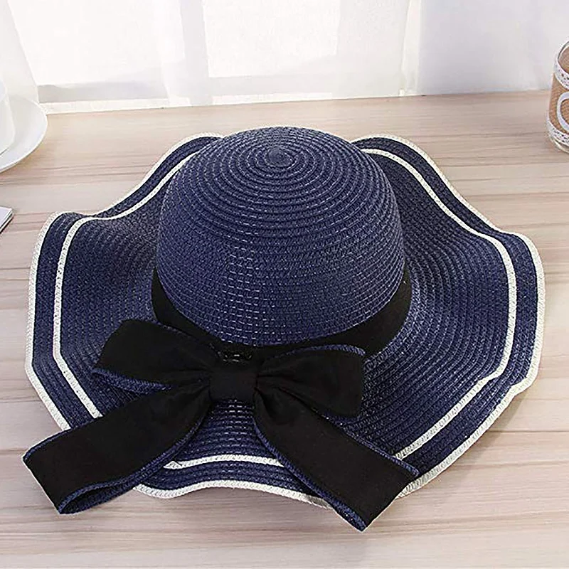 Женская модная большая соломенная шляпа Bowknot Floppy Складная сворачивающаяся УФ-защита пляжная шляпа от солнца пляжная кепка