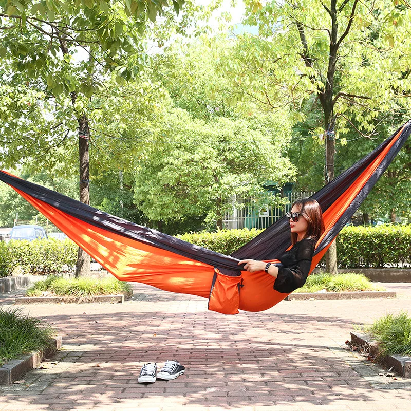 

Double nylon hammock outdoor camping ultra light portable nylon spinning parachute cloth color matching hammock hammock