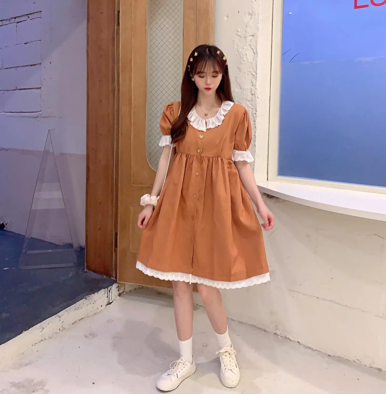 Корейское милое женское платье Kawaii свежие платья 2020 летние милые кружевные