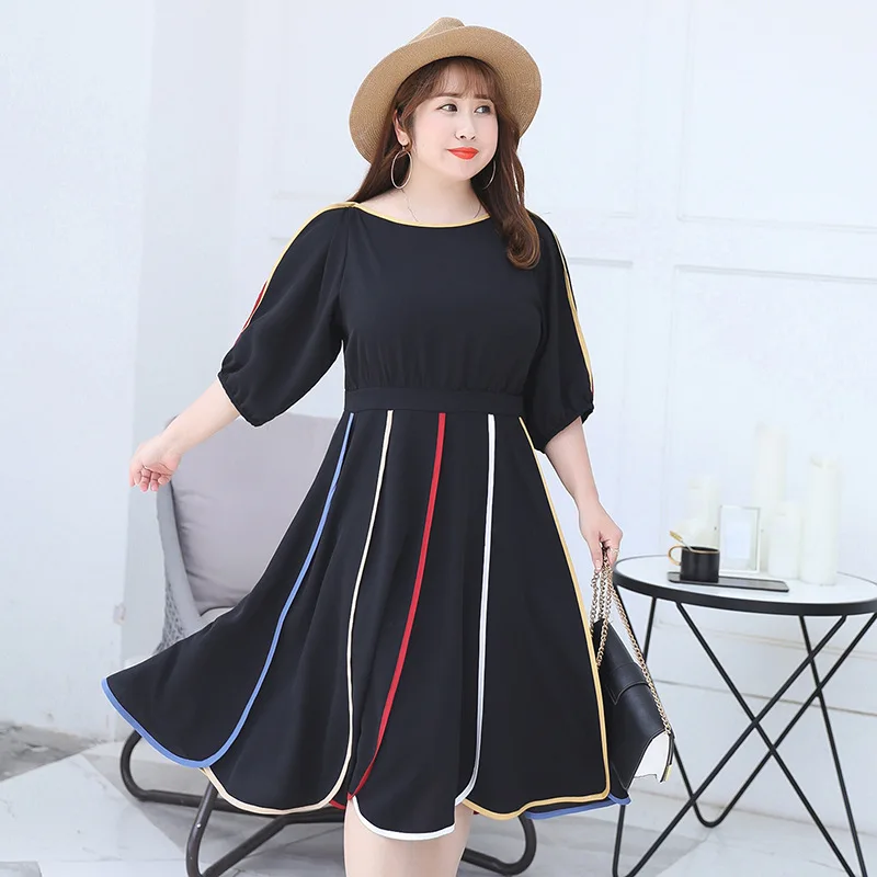 

Plus Size Short Dress Women Half Sleeve Casual Elegant A-Line Dress Vestido 4xl 2019 Summer Chiffon Clothing 3395LY