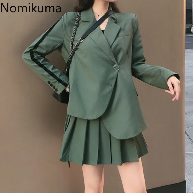 Nomikuma винтажный Модный комплект из 2 предметов Женский Асимметричный блейзер с