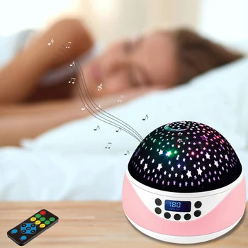 

Music Projection Lamp Baby Night Light with Timer Rotating Stars Night Light Projector for Kids Sleeps Helper Gift JS22
