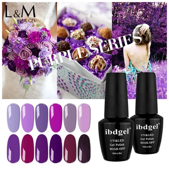 

ibdgel 6 Pcs/set Graceful Purple Color Gel Polish UV Soak Off Nail Gel long-lasting Nail Varnish TOP Coat black bottle 15ml