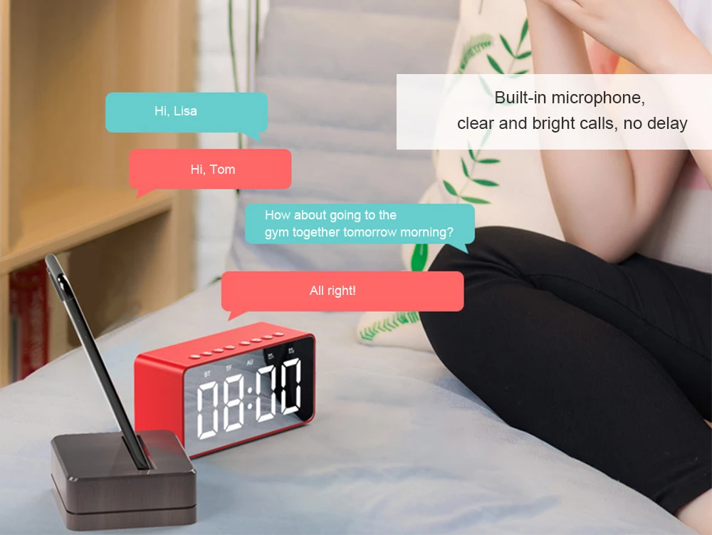 AEC Многофункциональный портативный Bluetooth будильник динамик с Bluetooth/TF карта/AUX Режим светодиодный цифровой настольные часы домашний декор