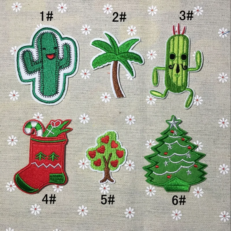 

100pcs/lot Anime Embroidery Patch Fruit Coconut Tree Cactu Christmas T-Shirt Clothing Decoration Sewing Accessory Diy Applique