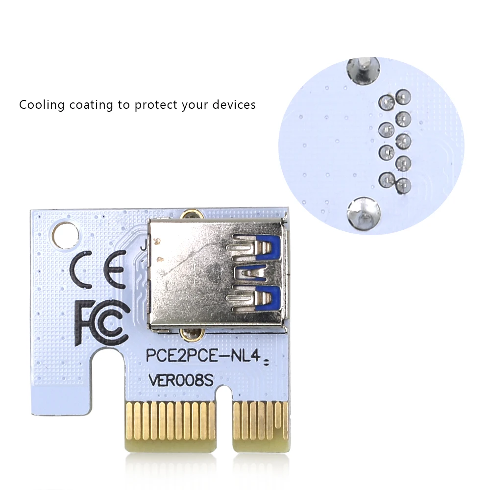 TISHRIC 008S Molex 4PIN 15PIN SATA 6PIN 3 in 1 PCIE PCI Express Riser Card 1X to 16X PCI-E Extender Bitcoin Mining Miner