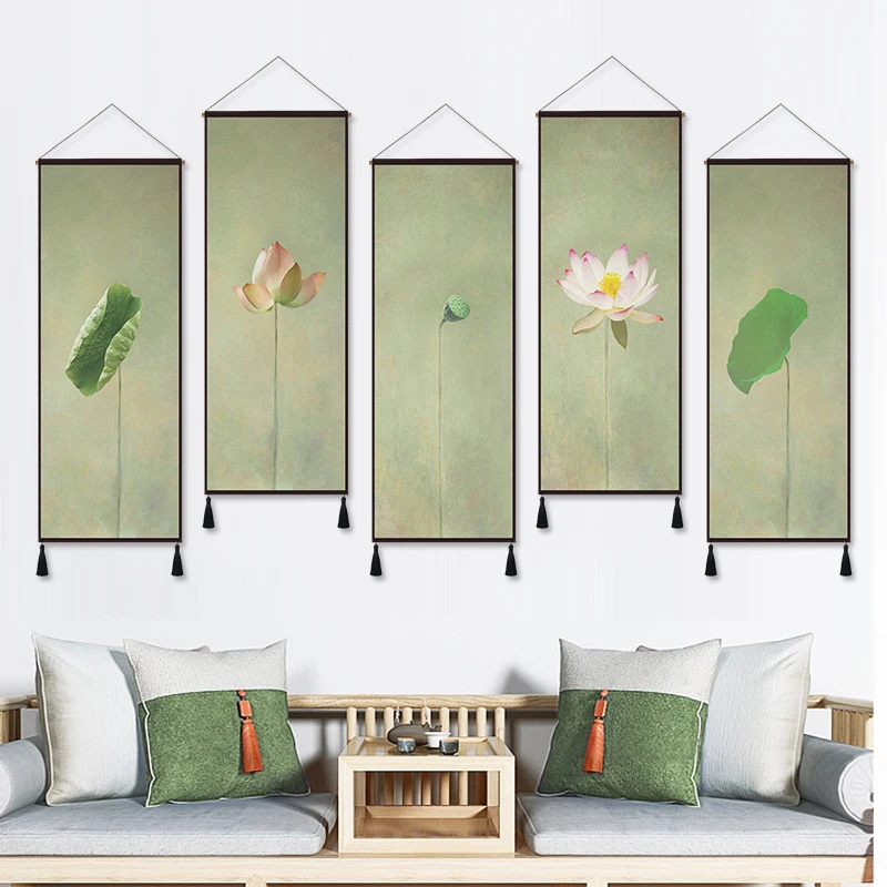 New Chinese Living Room Decorative Painting Lotus Tapestry Background Wall Hanging Cloth | Дом и сад