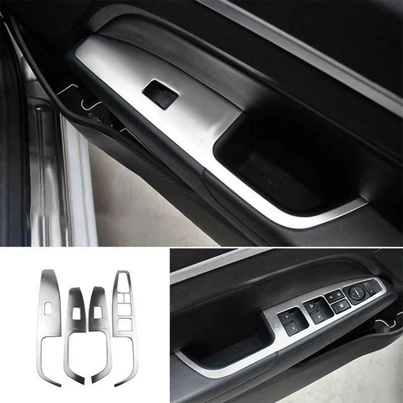 Dla 2016-2020 Hyundai Elantra srebrny przełącznik podnoszenia okna osłona panelu przycisków wewnętrznego drzwiowego podłokietnik dekoracji
