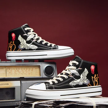 

China crane Shoes Men Sneakers Hip Hop Vulcanized Shoes Fashion High Top Casual Shoes for Men Canvas Shoes Running Dropshipping