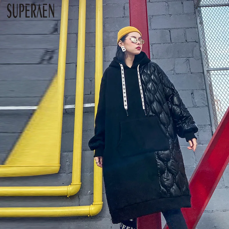 SuperAen, корейский стиль, худи, женские, вельветовые свитшоты, дикие, хлопковые, повседневные, плотные, свободные, плюс размер,, зимние, новые, женские свитшоты