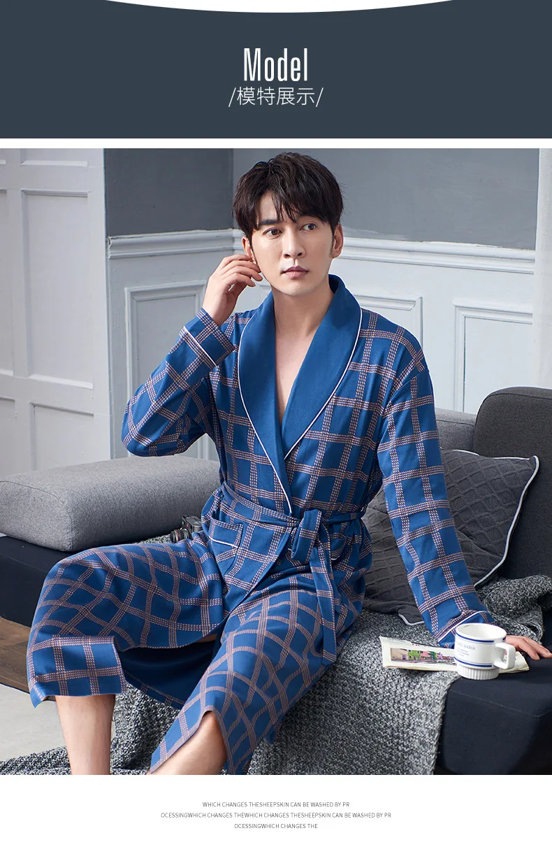 Men Casual Kimono Bathrobe Spring Autumn Cotton Long Robe Dressing Gown Plus Size M-4XL Sleepwear Nightgown Male Loose Home Wear red and black pajama pants