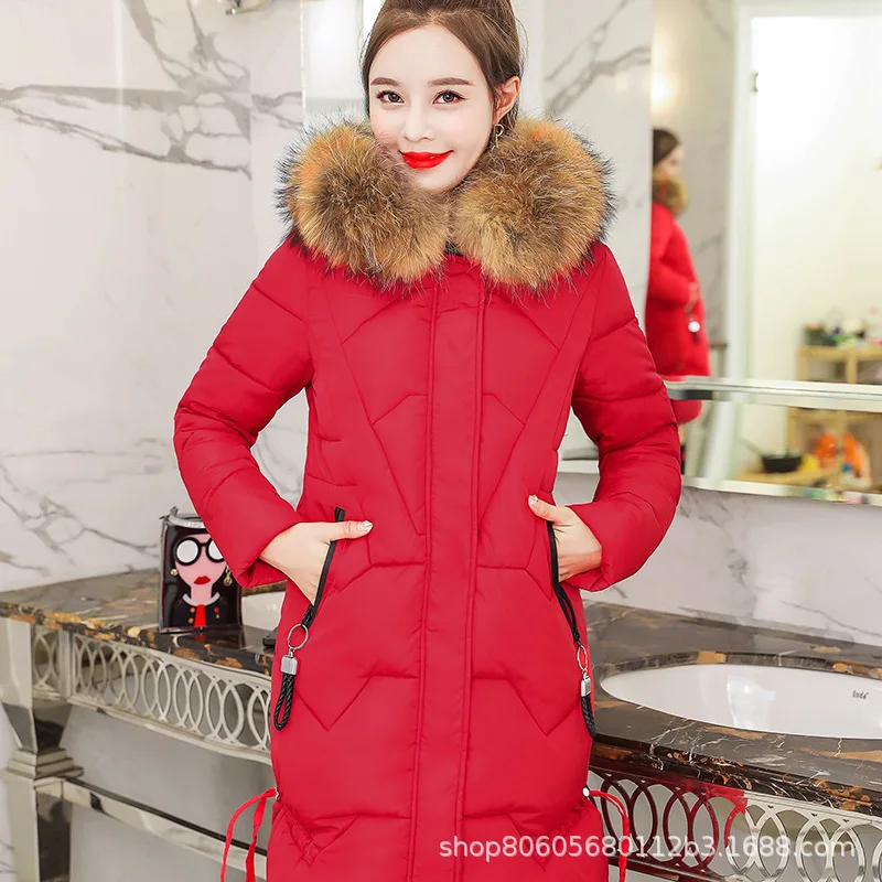 

2018 New Style Cotton-padded Clothes Women's Korean-style Slim Fit Mid-length Large Size Fur Collar Cotton Coat Thick Hooded Cot