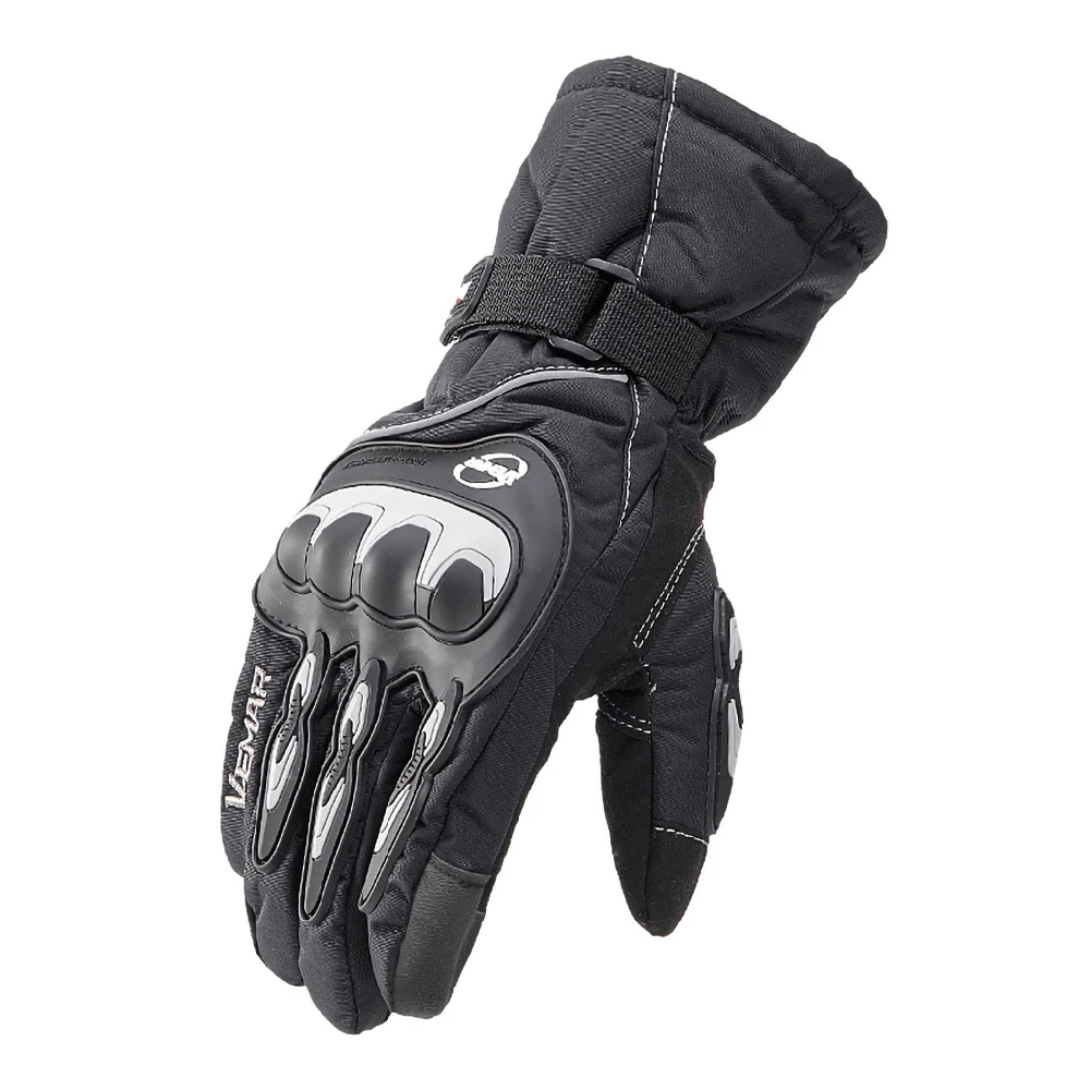 VEMAR зимние Мотоциклетные Перчатки флисовые сохраняющие тепло дышащие Guantes Moto Luvas мотоциклетные Нескользящие водонепроницаемые перчатки для мотокросса - Цвет: WP 01  Black