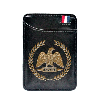 

Classic Vintage Roman Empire Legion Black Leather Magic Wallets SPQR Men Women Money Clips Card Purse Thin Cash Holder