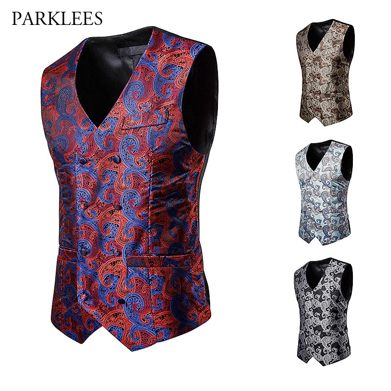 Ретро жаккардовый мужской костюм с узором пейсли, жилеты, новинка, двубортный жилет, мужской жилет для вечеринки, выпускного, клуба, свадьбы, жилет, Chaleco Hombre