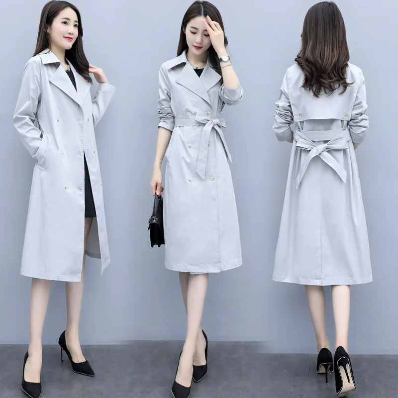

Trench Coat Double Breasted 2019 Autumn New Style Korean-style Solid Color Versatile Slim Fit Elegant Casual Mid-length WOMEN'S