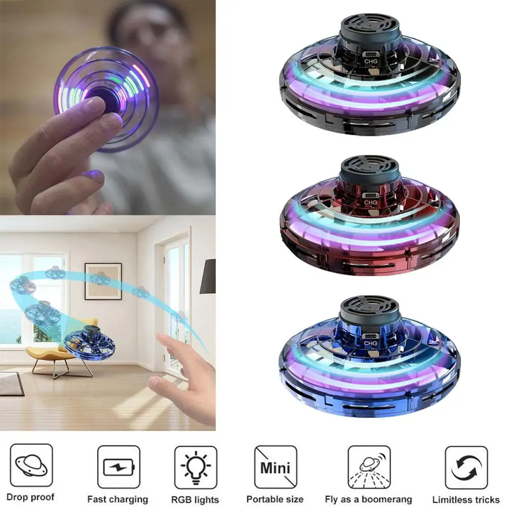 Фиджет Finger Spinner мини летающий гироскоп для игр на открытом воздухе Fly UFO Drone детская игрушка красочный светодиодный фонарь идеальный подарок на день рождения