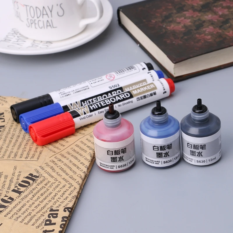 Promoción Recarga de tinta para recarga de tintas, rotulador de pizarra blanca, negro, rojo, azul, 3 colores, R9UA, 12ml 0LdJlbrWa7J