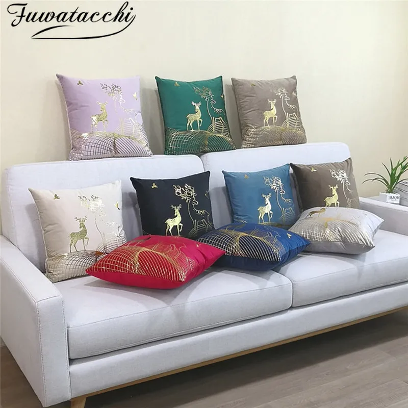 Fuwatacchi Золотая фольга искусственная ткань лось фото наволочки для дома дивана
