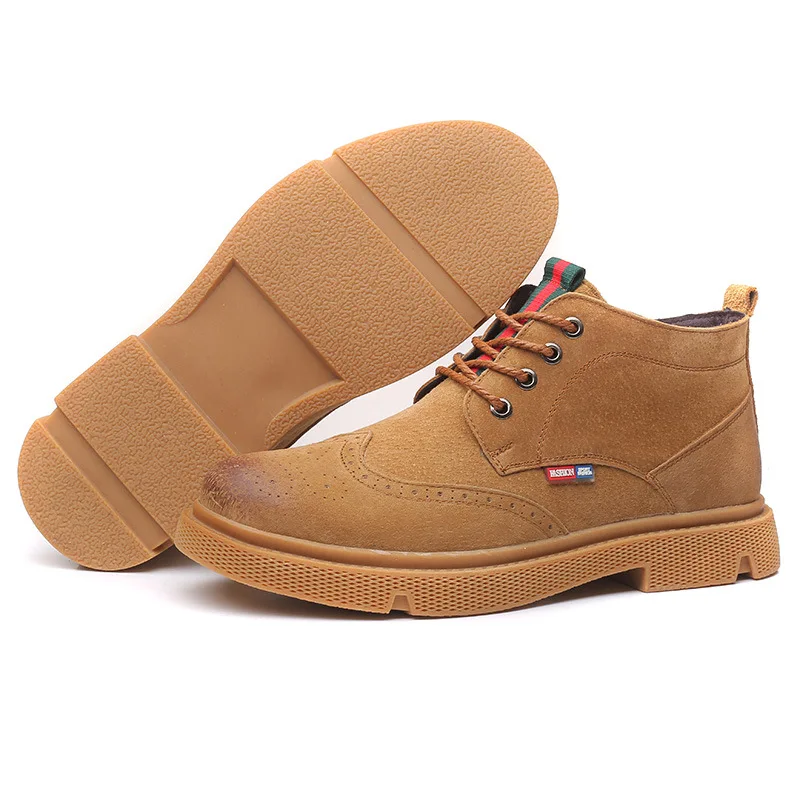 Autumn Winter Men's Work Boots Leather Casual Shoes Fashion Men Leather Ankle Short Boots Luxury Brand Men Bullock Boots 2a
